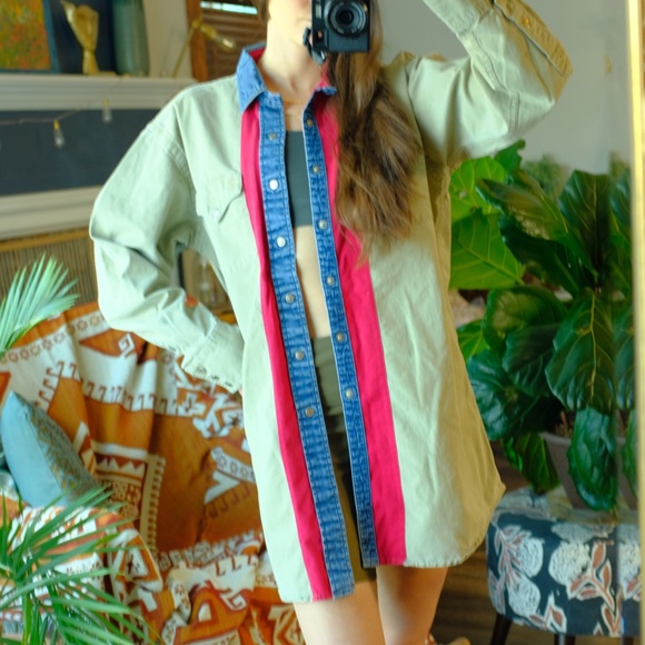 Vintage unique western snap button up, quality, classic colors (red denim khaki) - Picture 4 of 15